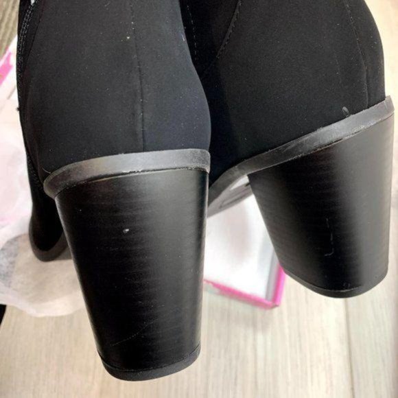 Black Perforated Design Ankle Heeled Boots - Picture 14 of 16